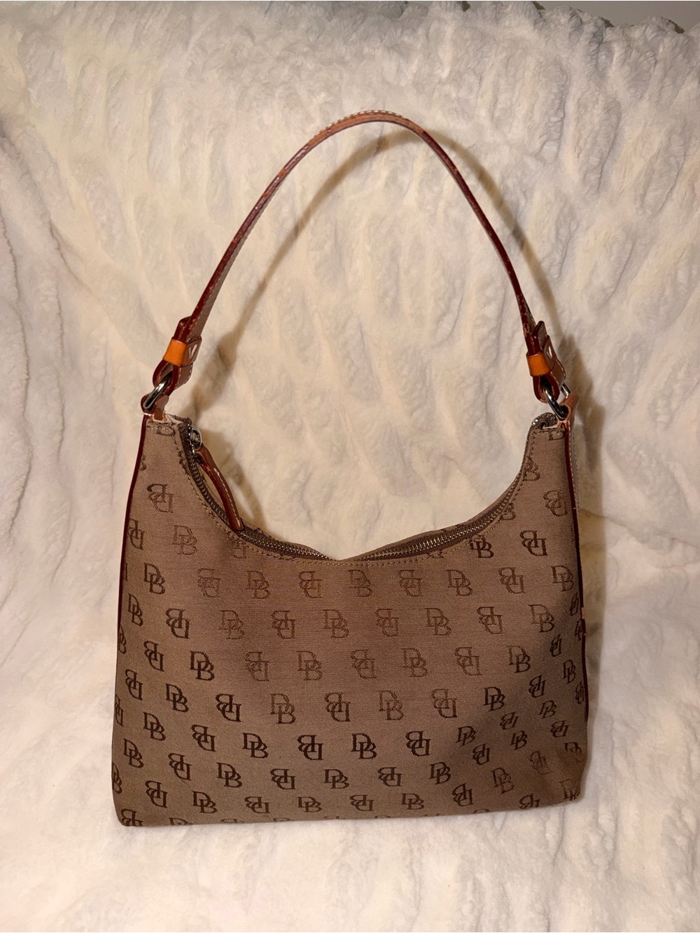 Vintage Y2K Dooney & Bourke DB Monogram Canvas Hobo Shoulder Bag